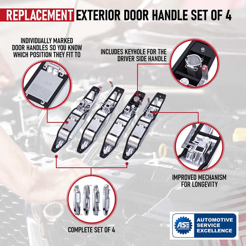 AA Ignition Exterior Chrome Door Handle Set of 4 - Compatible with Chevy, Cadillac & GMC Vehicles - 2007-2014 Silverado, Tahoe, Escalade, Sierra, Yukon, Avalanche - Replaces 15915659, 22738721, 22738722 - Image 4